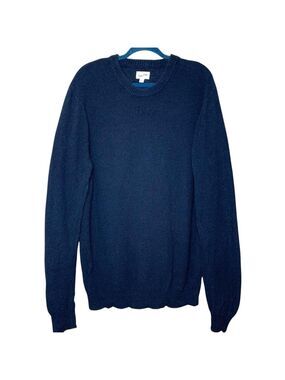 Frank & Oak Knit Pullover Sweater Men XL Navy Blue Textured Crew Neck Minimalist